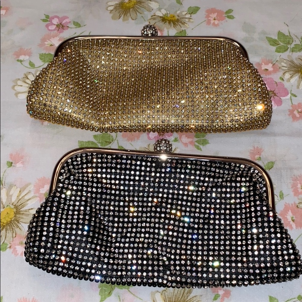 Black and Gold Clutch Purses with Rhinestones